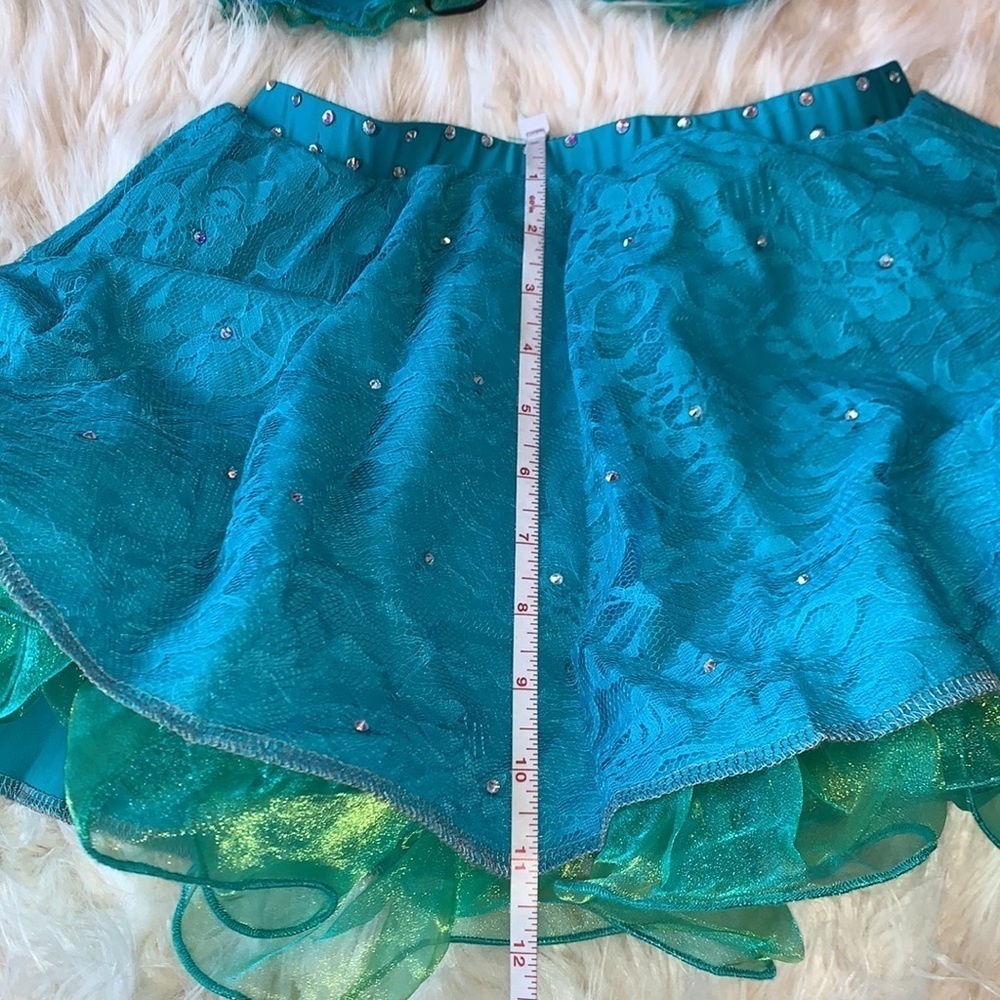 Turquoise two piece dance costume adorned with Swarovski Crystals - Picture 9 of 9